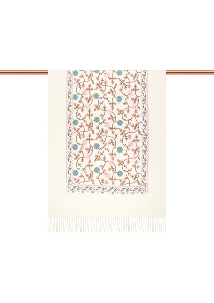 Krem Taşlı Nakışlı Kışlık Şal modelleri