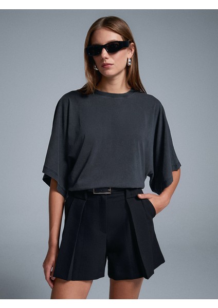 32207 Geniş Kollu T-Shirt-K.antrasit