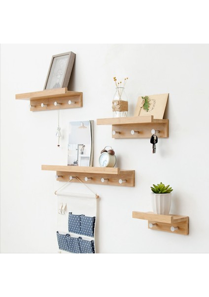 Santkuee Ahşap Duvar Rafı Duvara Montaj Organizatör Mutfak Yatak Odası Ev Dekor Çocuk Odası Dıy Duvar Dekorasyon Tutucu (4 Kanca) (Yurt Dışından) fırsatları