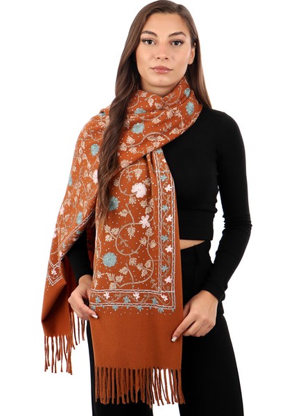 Tarçın Taşlı Nakışlı Kışlık Şal