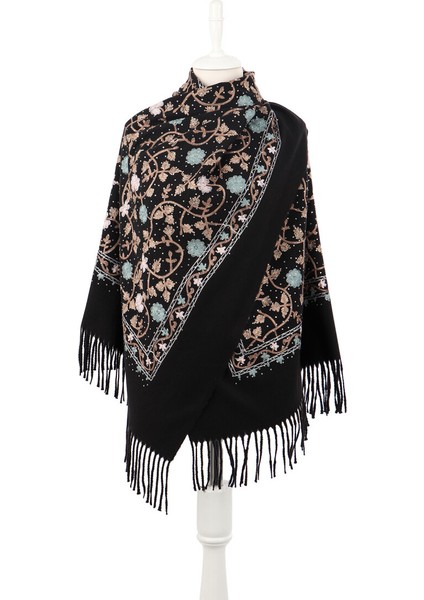 Siyah Taşlı Nakışlı Kışlık Şal fiyatları