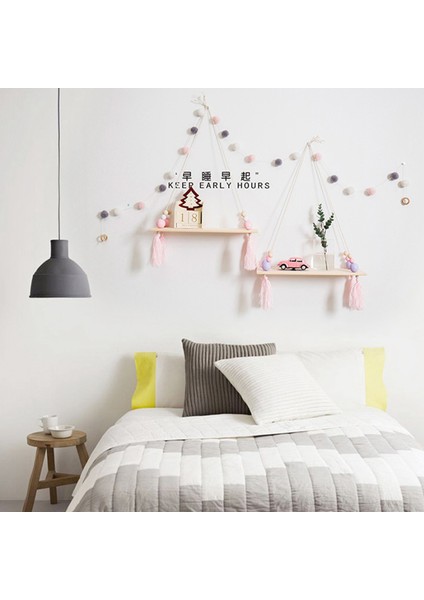 Santkuee Iskandinav Asılı Salıncak Halat Yüzer Raflar Duvara Monte Raf Boncuklu Salıncak Raf Resim Çıkıntı Ev Dekor B (Yurt Dışından) fiyatları