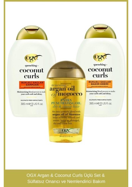 Argan & Coconut Curls Üçlü Set & Sülfatsız Onarıcı ve Nemlendirici Bakım