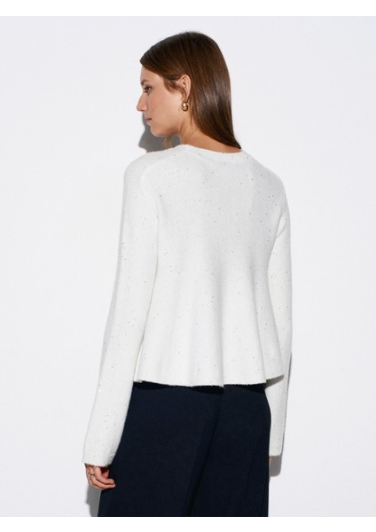 10832 Peplum Parıltılı Triko Kazak-Ekru fiyatları