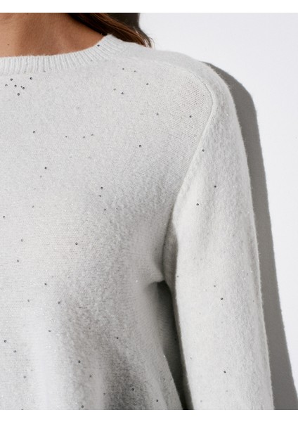 10832 Peplum Parıltılı Triko Kazak-Ekru fırsatları