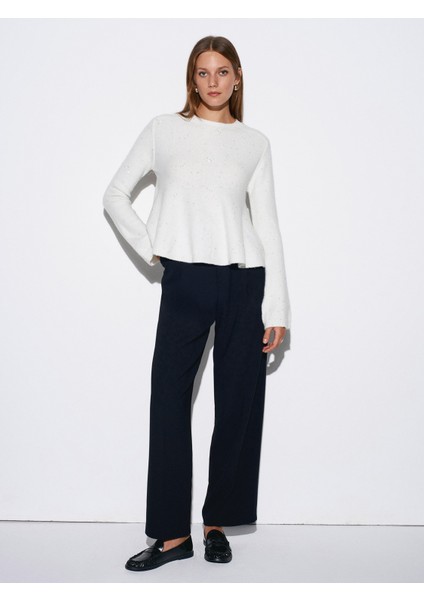 10832 Peplum Parıltılı Triko Kazak-Ekru indirimleri