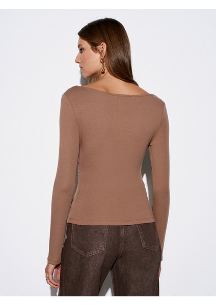 31401 Büzgülü Kayık Yaka Top-Vizon fiyatları