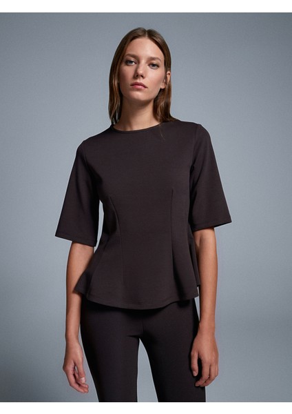 32077 Peplum Top-Koyu Kahve
