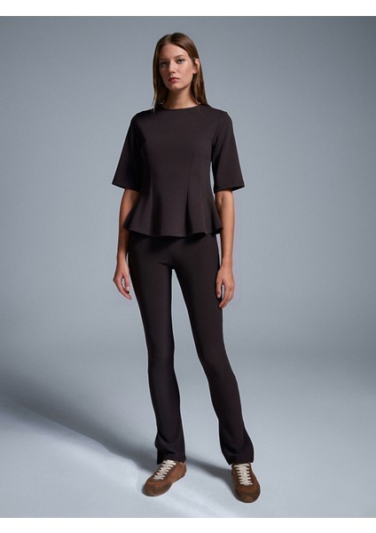 32077 Peplum Top-Koyu Kahve indirimleri