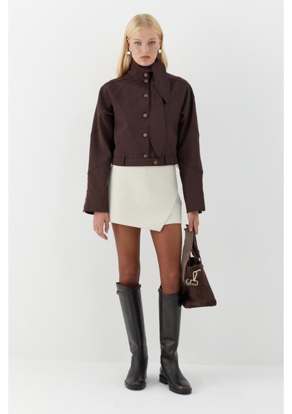 Yaka Detaylı Kısa Ceket Kahverengi fiyatları