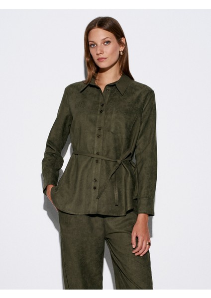 50518 Kemerli Süet Gömlek-Çağla modelleri