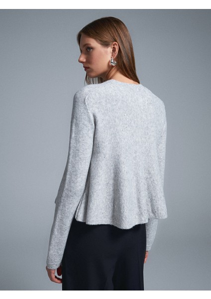 10832 Peplum Parıltılı Triko Kazak-Gri fiyatları