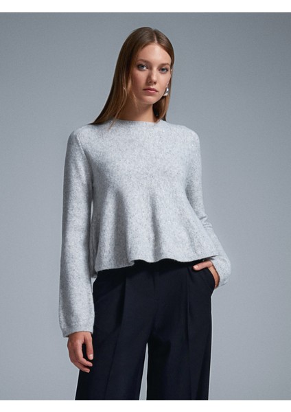 10832 Peplum Parıltılı Triko Kazak-Gri modelleri