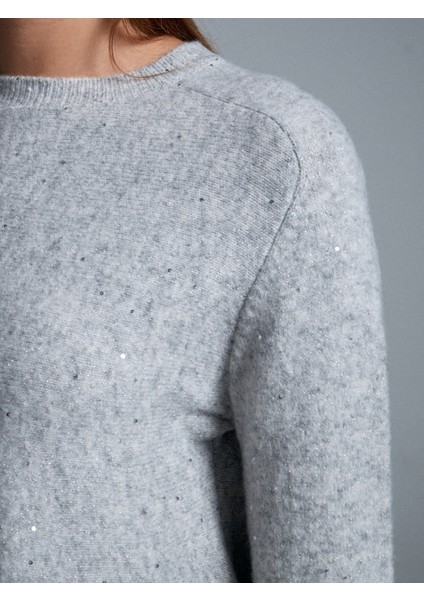 10832 Peplum Parıltılı Triko Kazak-Gri fırsatları