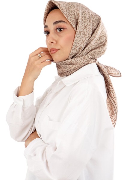 Sütlü Kahve Rüya Desen Twill Ipek Eşarp