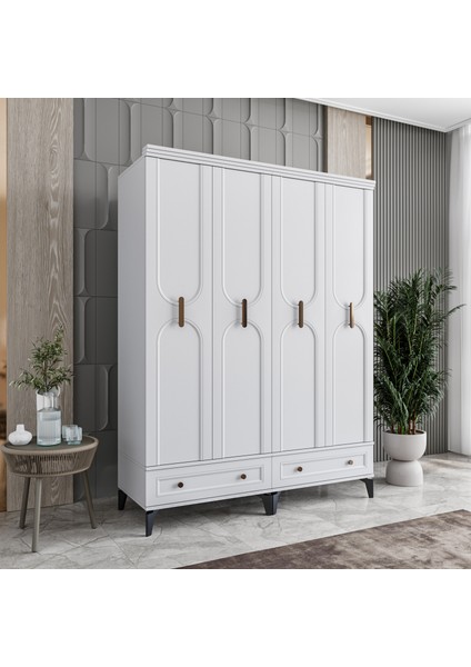 Loren 4 Kapaklı Çekmeceli Gardırop Tamamı Mdf (Beyaz) fiyatları