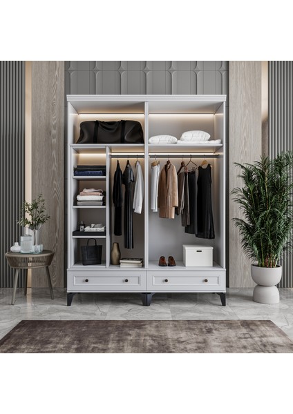 Loren 4 Kapaklı Çekmeceli Gardırop Tamamı Mdf (Beyaz) modelleri