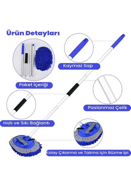 140 cm Teleskopik Mikrofiber Oto Yıkama Mopu ∣ Hgv modelleri