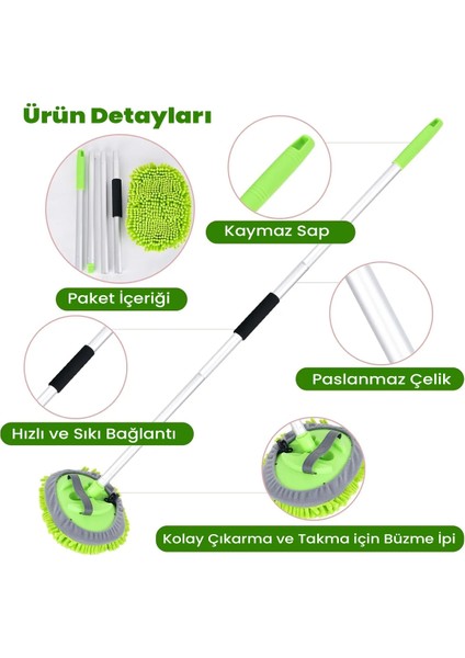 140 cm Teleskopik Mikrofiber Oto Yıkama Mopu ∣ Hgv