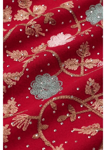 Bordo Taşlı Nakışlı Kışlık Şal fırsatları