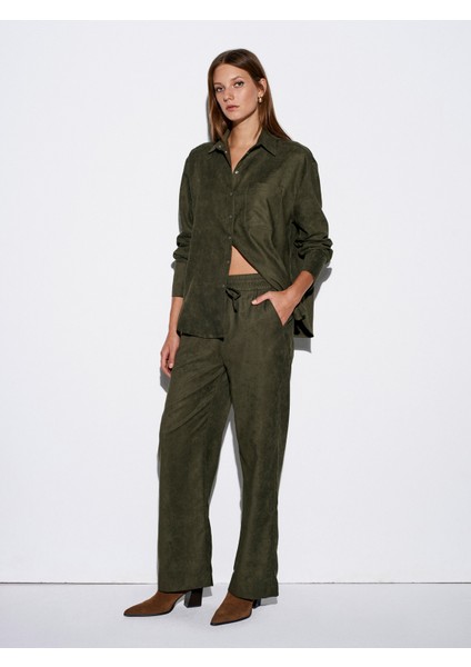 72164 Beli Lastikli Süet Pantolon-Çağla modelleri