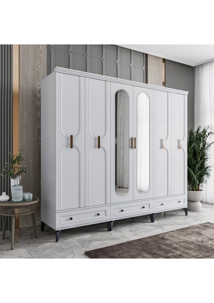 Loren 6 Kapaklı Çekmeceli Gardırop Tamamı Mdf (Beyaz) fiyatları