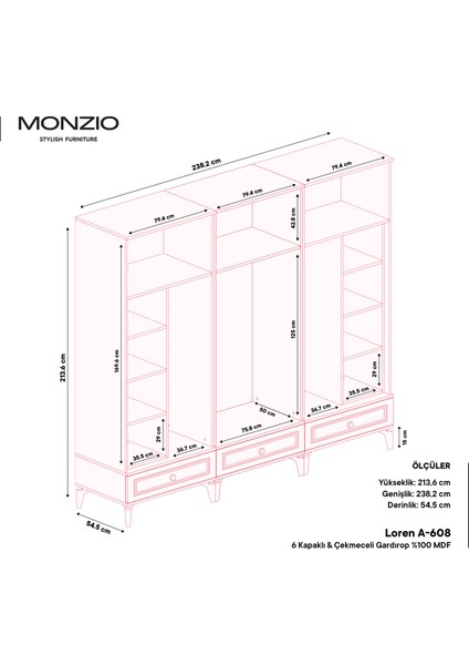 Loren 6 Kapaklı Çekmeceli Gardırop Tamamı Mdf (Beyaz) fırsatları