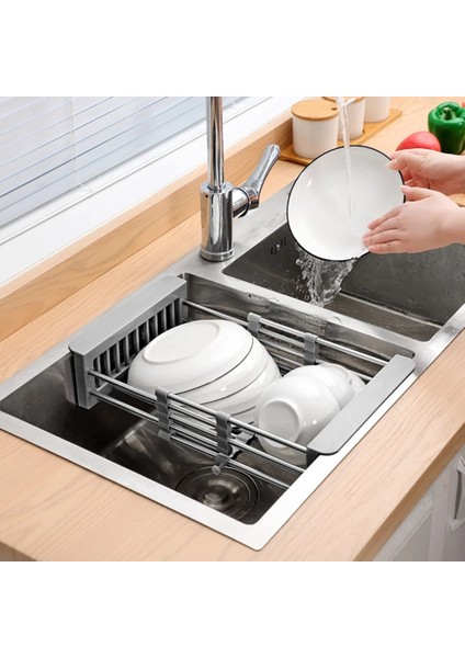 Santkuee Teleskopik Paslanmaz Çelik Lavabo Raf Bulaşık Drenaj Rafı Lavabo Bulaşıklık Meyve Damlalıklı Mutfak Gadget Lavabo Depolama Rafı D (Yurt Dışından) fiyatları