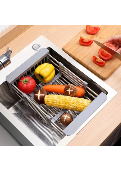 Santkuee Teleskopik Paslanmaz Çelik Lavabo Raf Bulaşık Drenaj Rafı Lavabo Bulaşıklık Meyve Damlalıklı Mutfak Gadget Lavabo Depolama Rafı D (Yurt Dışından) modelleri