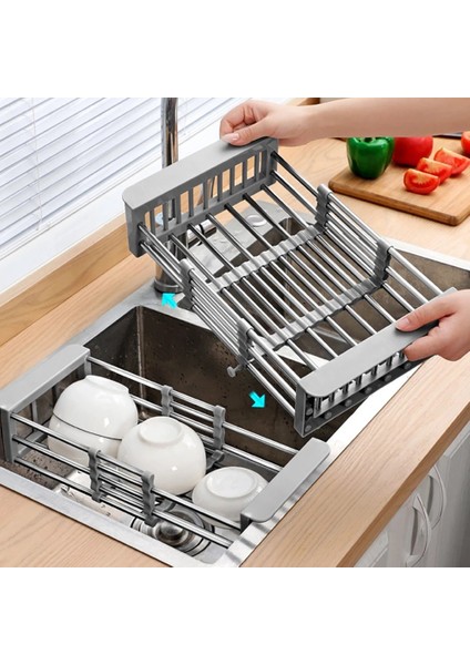 Santkuee Teleskopik Paslanmaz Çelik Lavabo Raf Bulaşık Drenaj Rafı Lavabo Bulaşıklık Meyve Damlalıklı Mutfak Gadget Lavabo Depolama Rafı D (Yurt Dışından) indirimleri