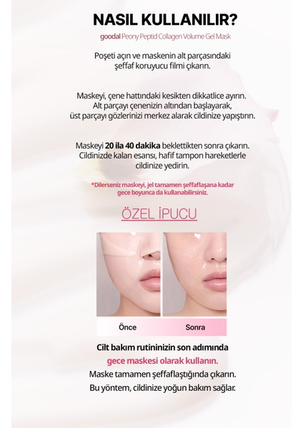 Şeffaflaşan Kolajen Hidrojel Maske Peptit İçerikli GOODAL Peony Peptide Collagen Volume Gel Mask