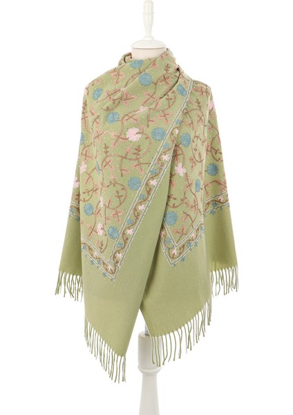 Açık Yeşil Taşlı Nakışlı Kışlık Şal fiyatları