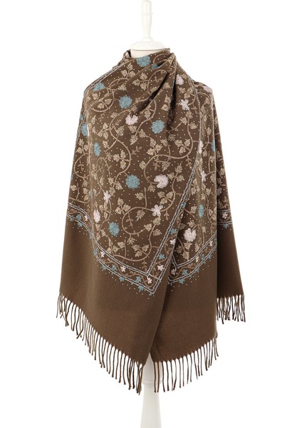 Kahverengi Taşlı Nakışlı Kışlık Şal fiyatları