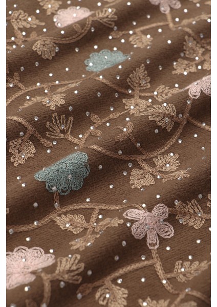 Kahverengi Taşlı Nakışlı Kışlık Şal fırsatları