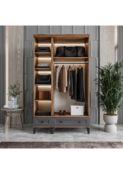 Loren 3 Kapaklı Çekmeceli Gardırop Tamamı Mdf (Antrasit) modelleri
