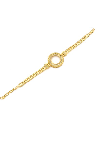 altın kaplama zirkon taşlı desenli figaro burma model çeyrek çerçeve bileklik blk-1164