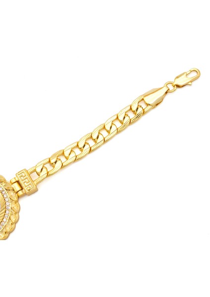 altın kaplama zirkon taşlı desenli figaro burma model çeyrek çerçeve bileklik blk-1164 fırsatları