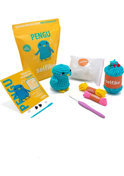 Pengu Örgü Öğrenme Kiti | Yeni Başlayanlar Için Videolu Tığ Işi Amigurumi Penguen Örgü Seti