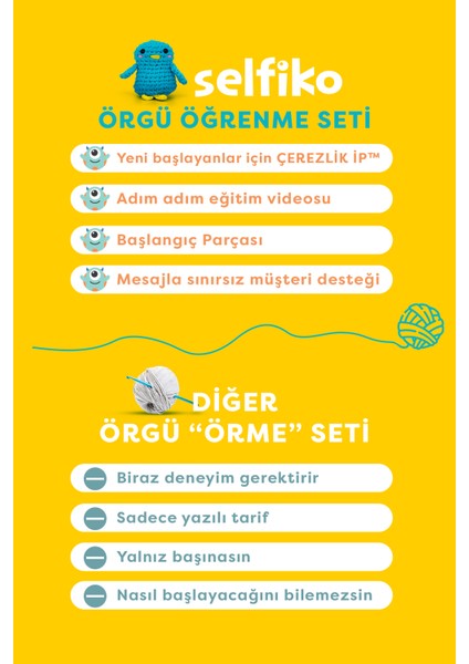 Pengu Örgü Öğrenme Kiti | Yeni Başlayanlar Için Videolu Tığ Işi Amigurumi Penguen Örgü Seti indirimleri