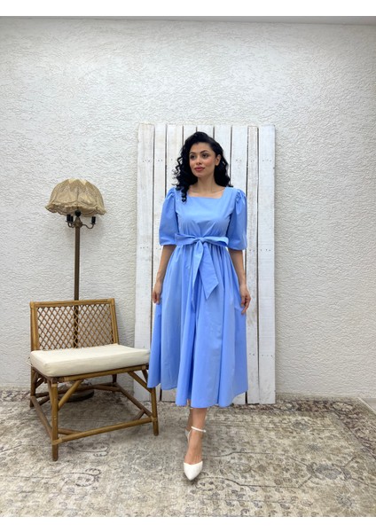 Bebe Mavi Uzun Fiyonklu Kloş Poplin Elbise fiyatları