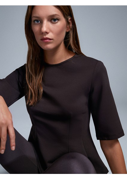 32077 Peplum Top-Koyu Kahve modelleri