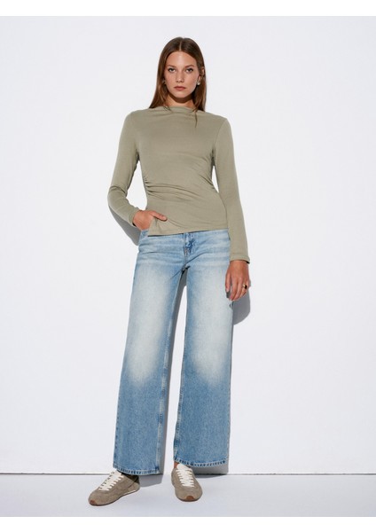 32198 Kayık Yaka Büzgülü Top-Çağla indirimleri