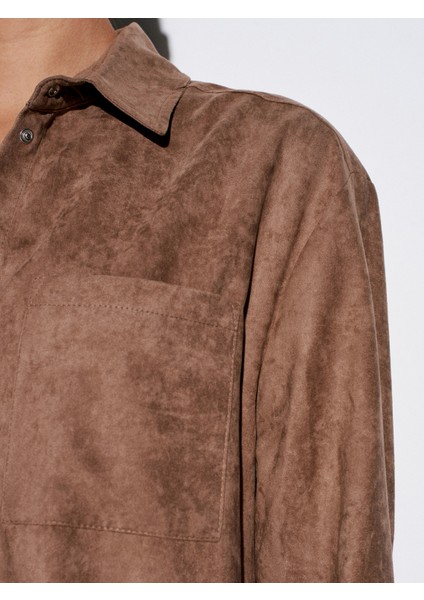 50524 Oversize Süet Gömlek-Vizon fırsatları