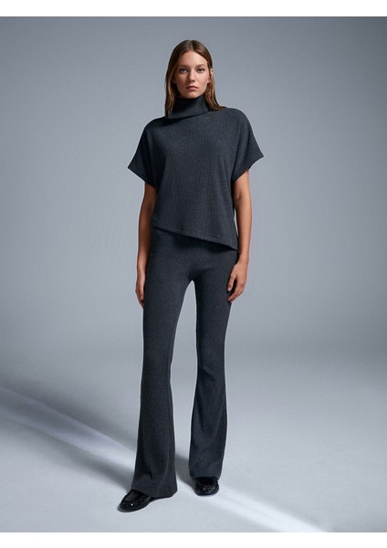71910 Yüksek Bel Örme Pantolon-Antrasit