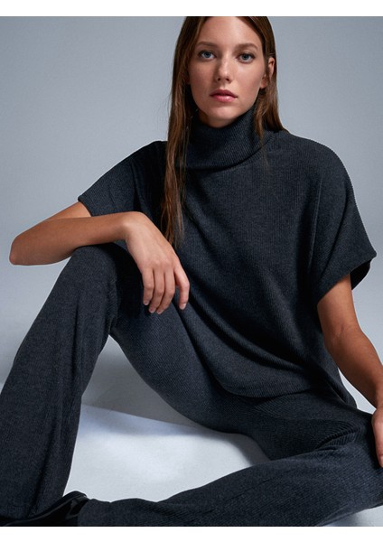 71910 Yüksek Bel Örme Pantolon-Antrasit modelleri