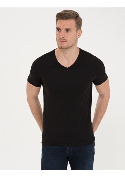 Erkek Siyah Slim Fit Basic Tişört 50232383-VR046