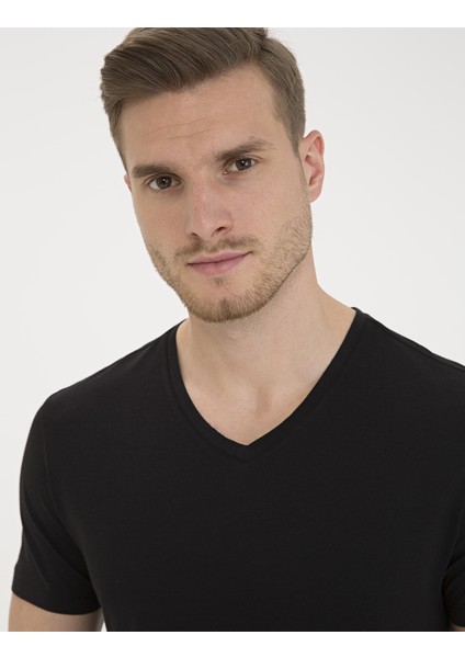 Erkek Siyah Slim Fit Basic Tişört 50232383-VR046 fiyatları