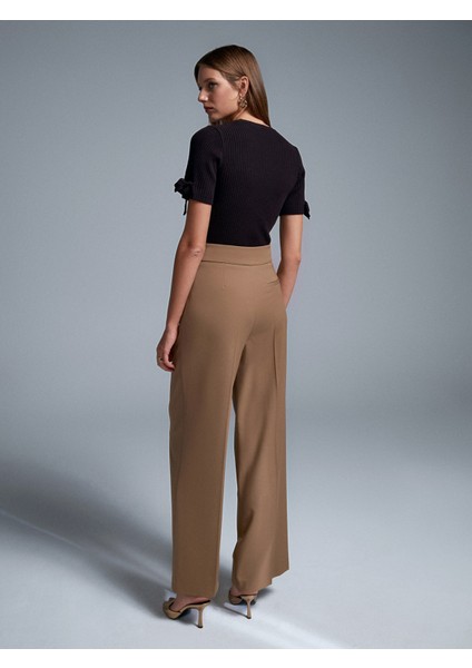 72200 Kemerli Çizgili Pantolon-Camel fiyatları