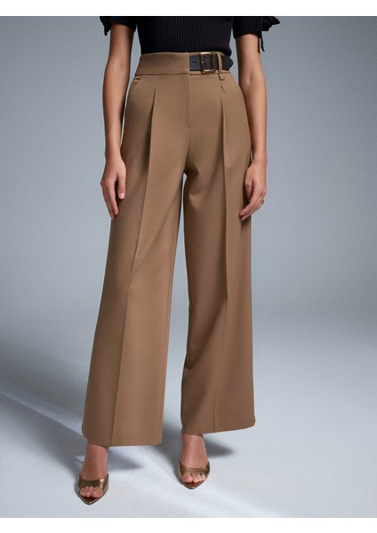 72200 Kemerli Çizgili Pantolon-Camel indirimleri