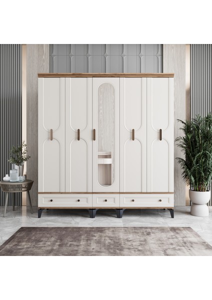 Loren 5 Kapaklı Çekmeceli Gardırop Tamamı Mdf (Aytaşı)